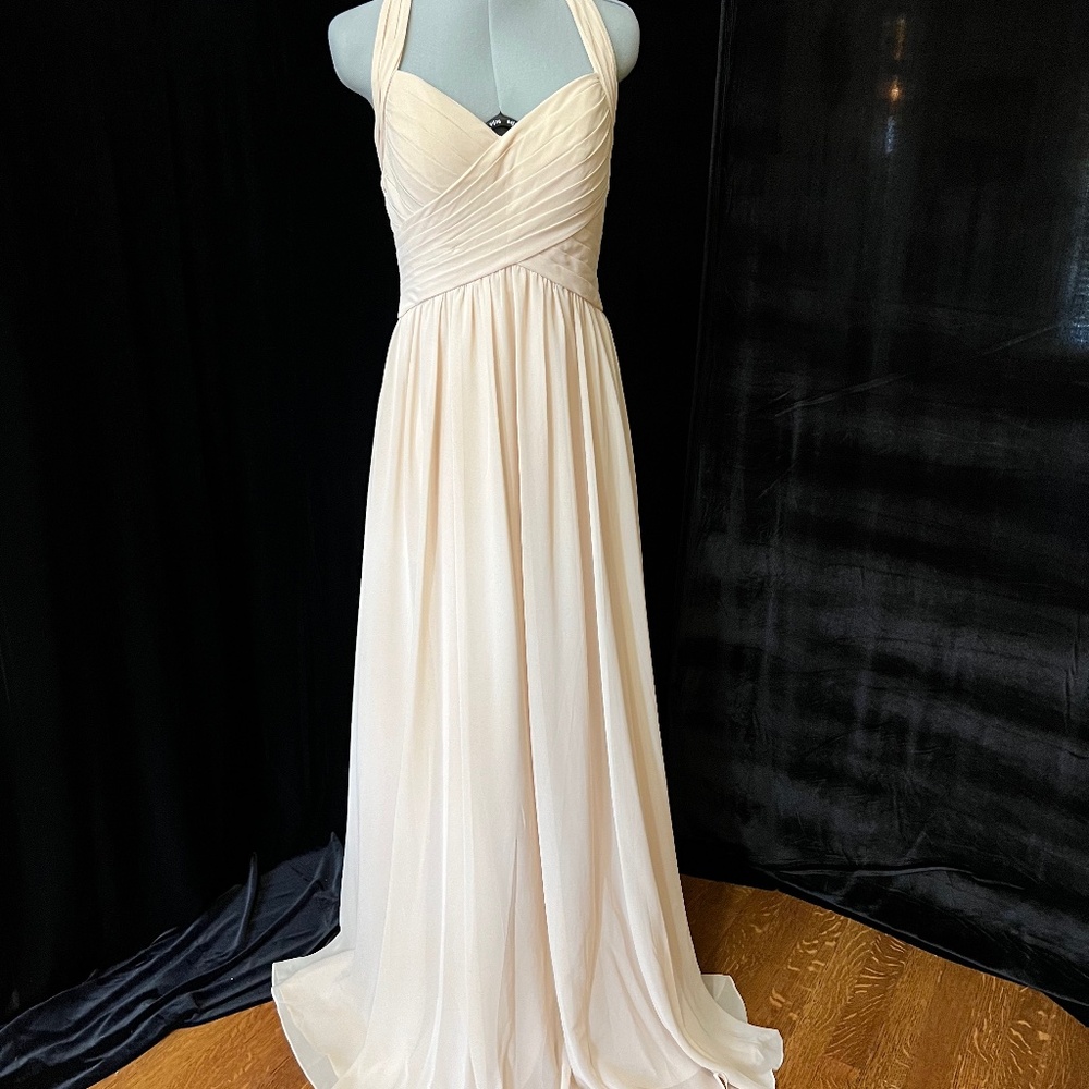 KENNEDY BLUE CHAMPAGNE DRESS SIZE 6 Women’s Chiffon Halter Bridesmaid Dress